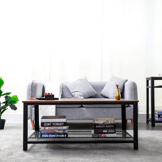 Mesa de centro metal madera enrejada 106x60