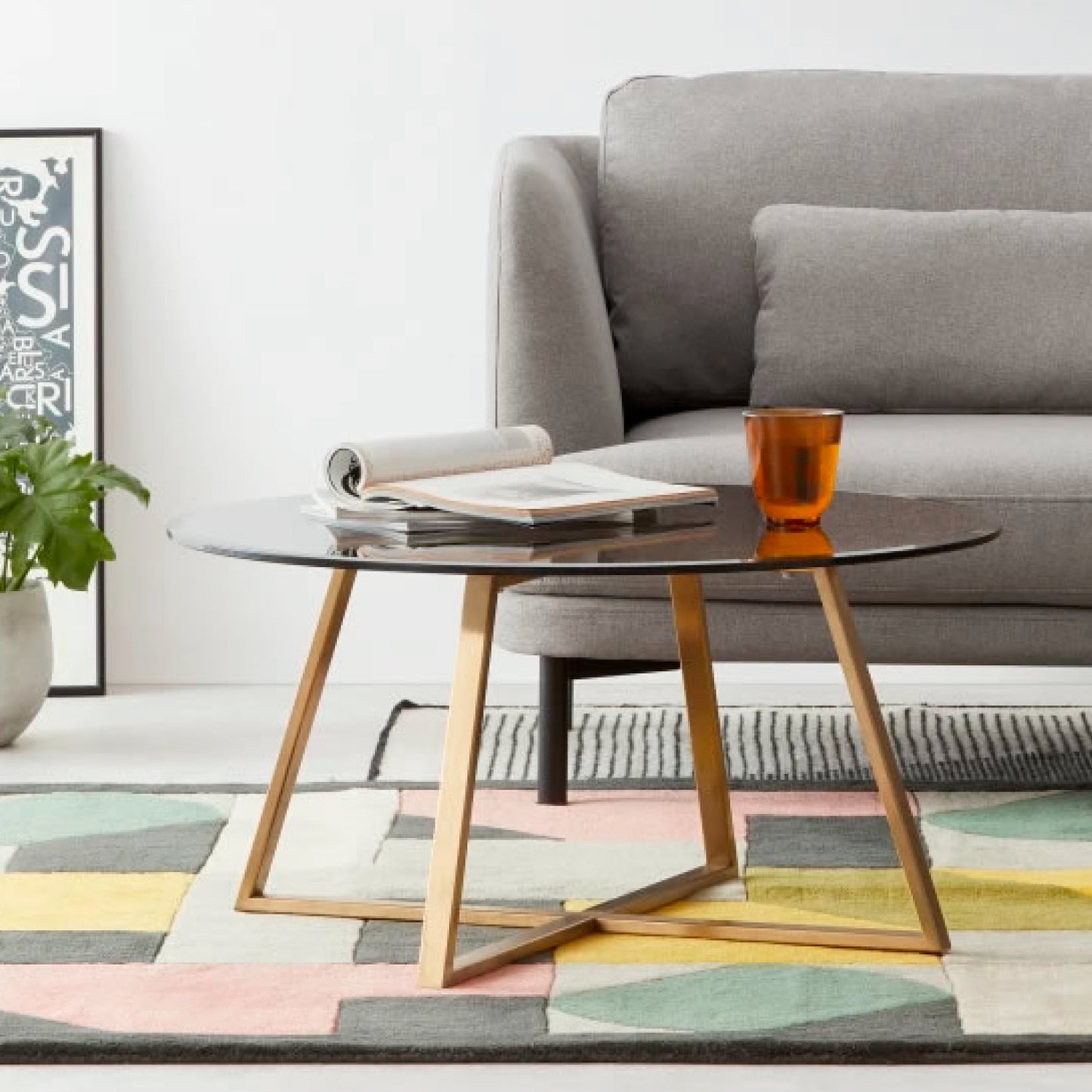Mesa de Centro para Living de Vidrio y Metal 80cm