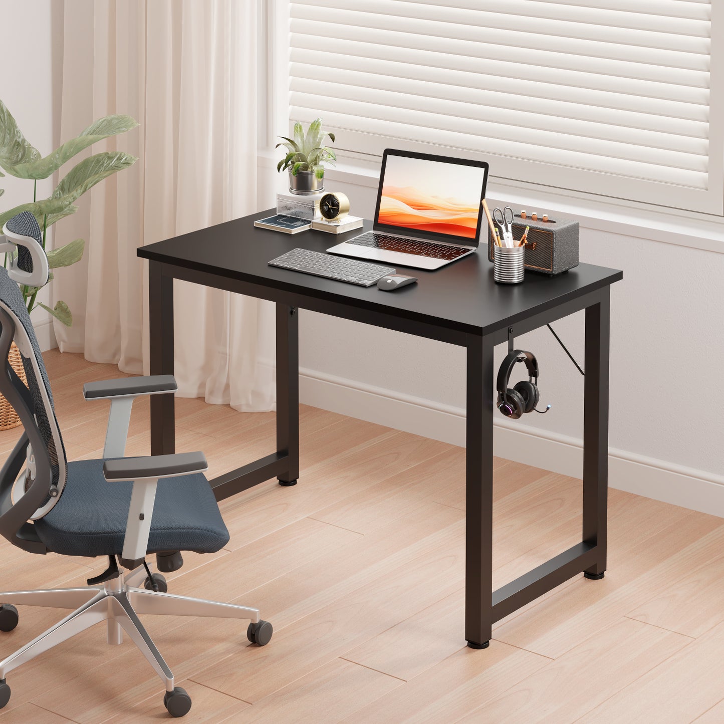 Escritorio Home Office Resistente Madera Negra 100cm
