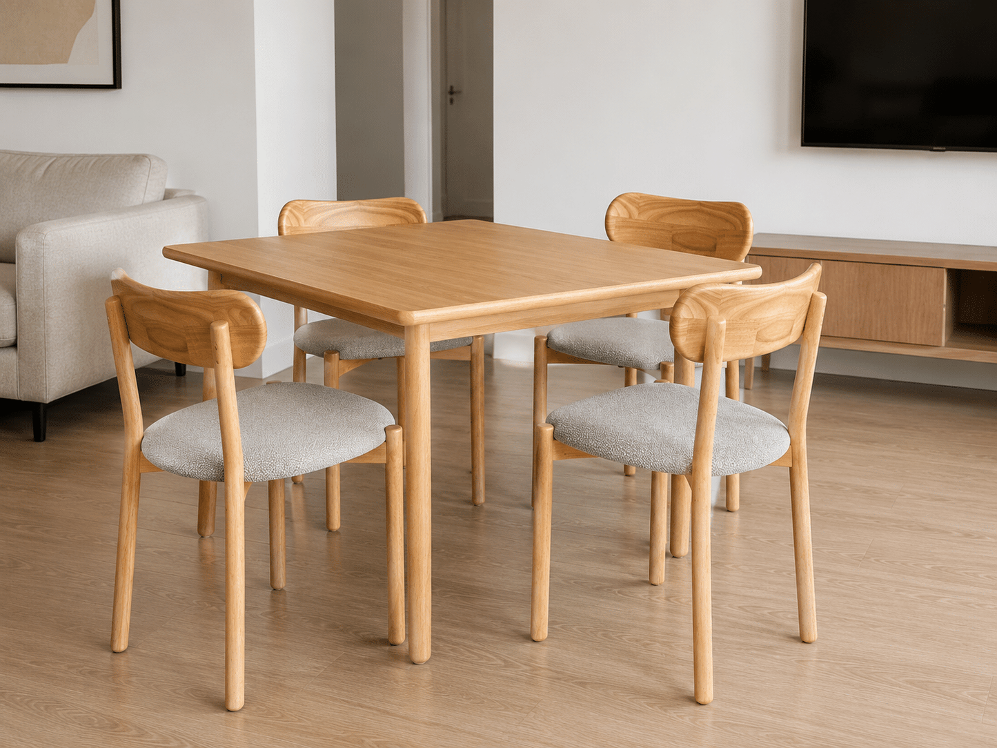 Pack 4 Sillas fresno con asiento tapizado y acolchado
