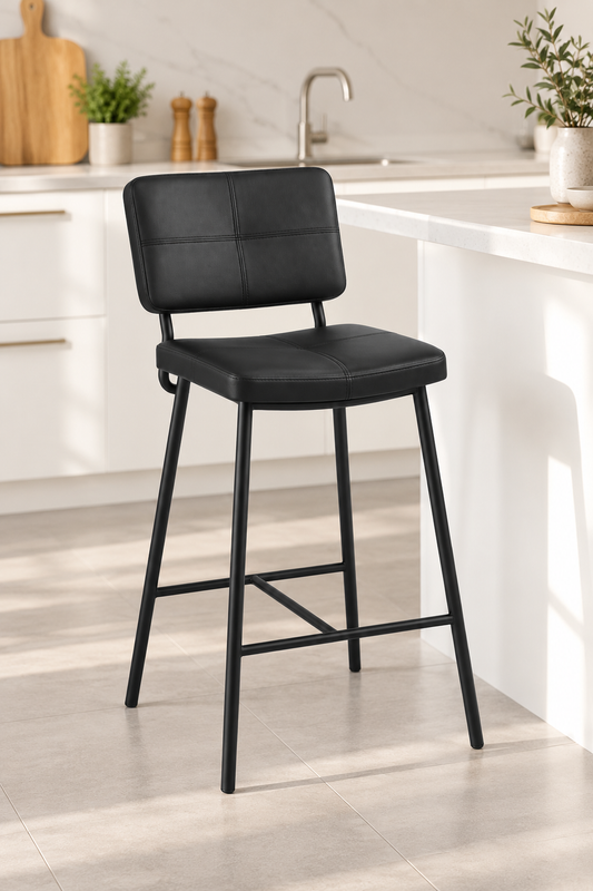 Taburete Alto Bronx Negro Vintage con Patas Metálicas Negras