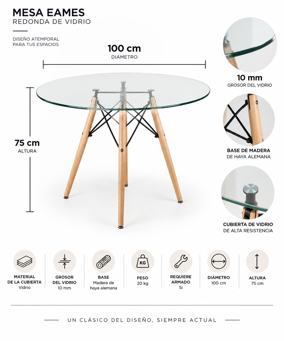 Comedor Eames Master Clean 100cm