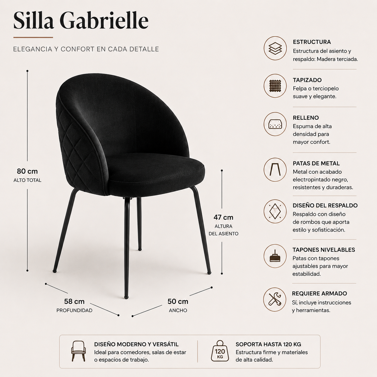 Comedor Cross Redondo Gabrielle Stone Black 4P