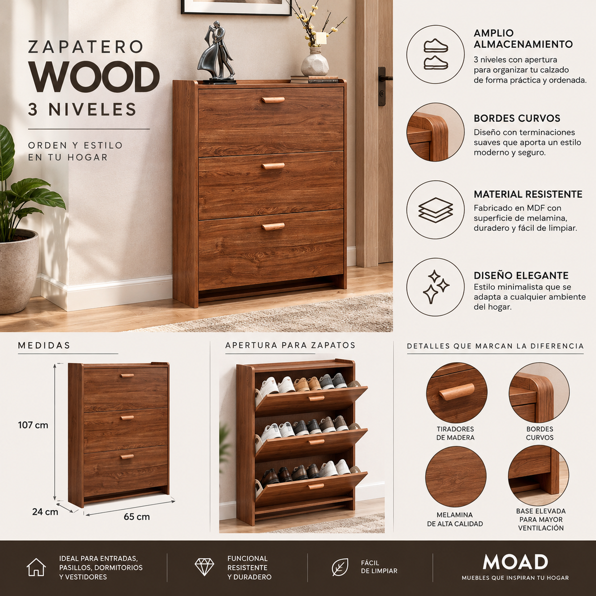 Zapatero wood 3 niveles