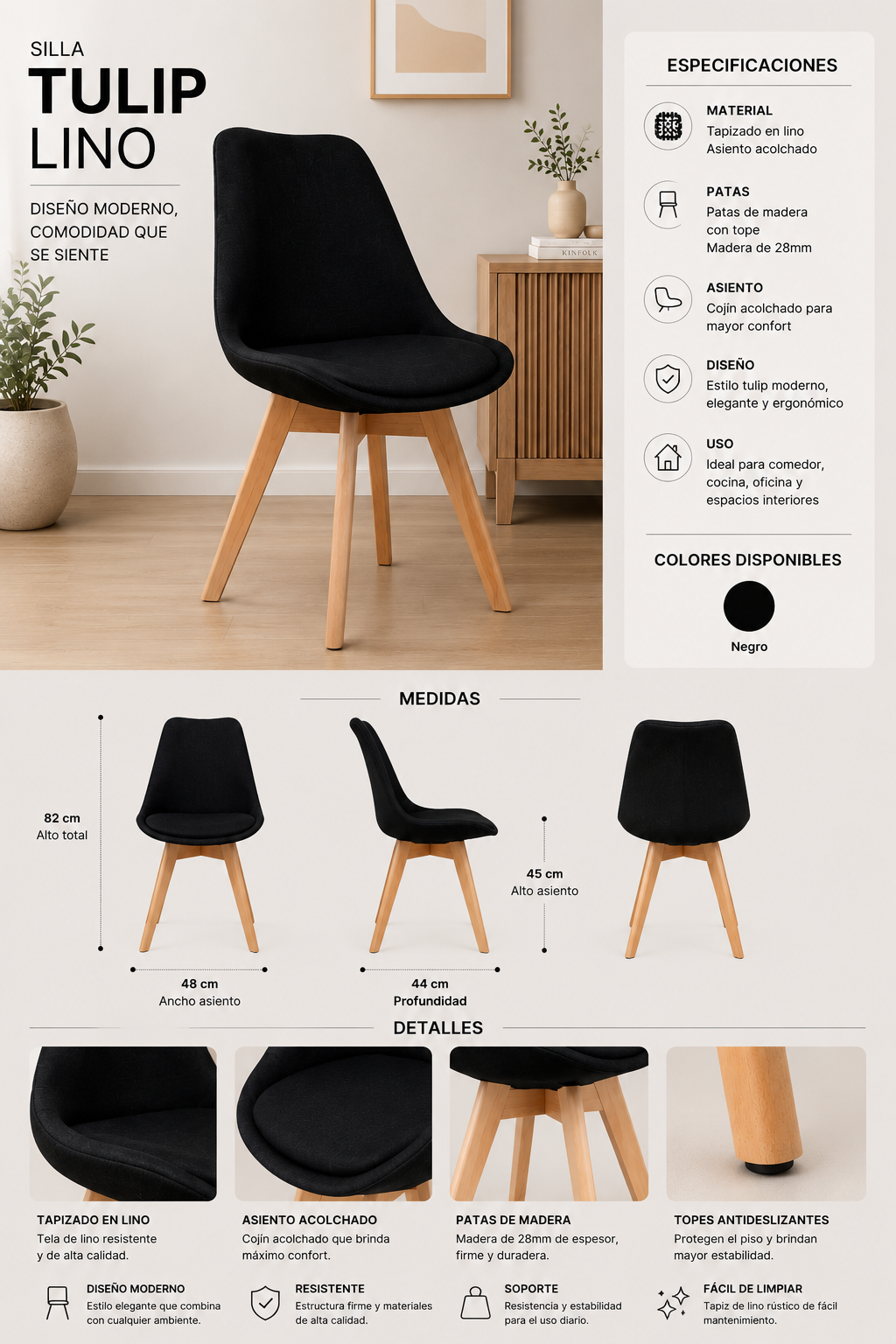 Silla Tulip Lino
