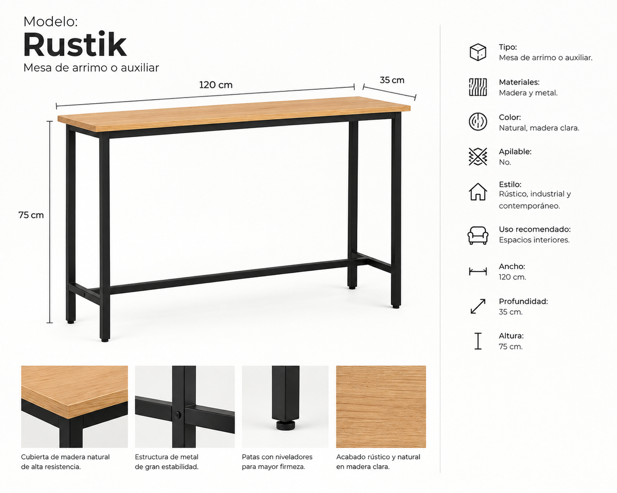 Mesa de Arrimo Rustik - Madera Clara