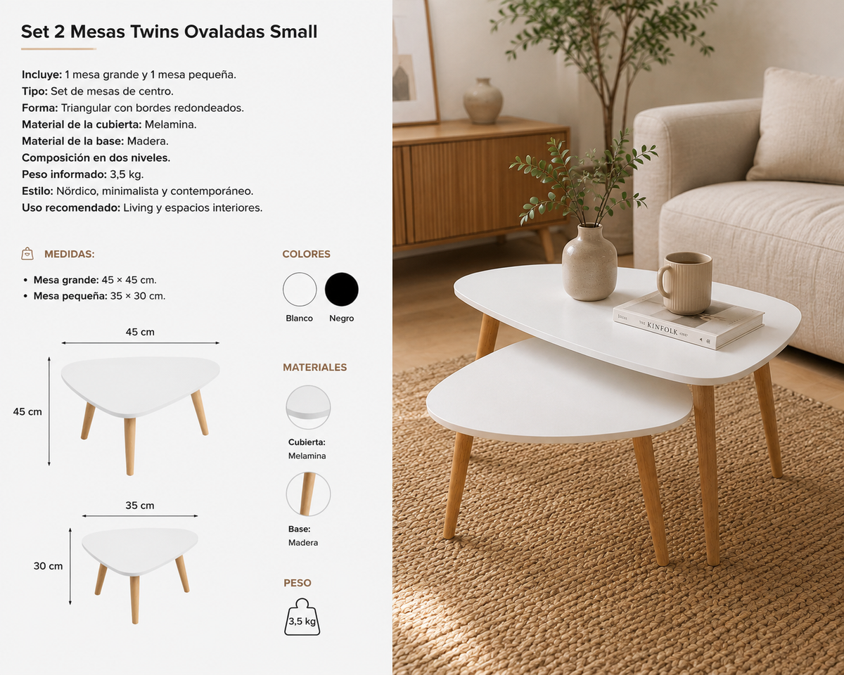 Set 2 Mesas Twins Ovaladas Small