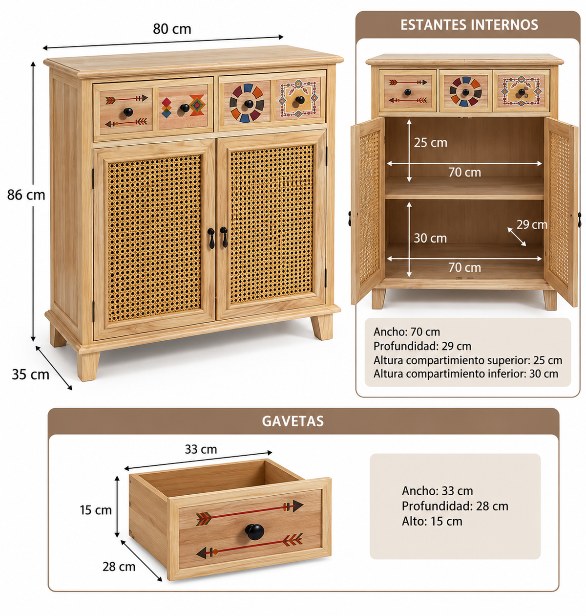 Arrimo Rattan de dos Puertas con Gavetas