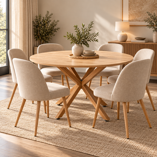 Mesa de Comedor Redonda Cross 120cm - Cubierta de Madera