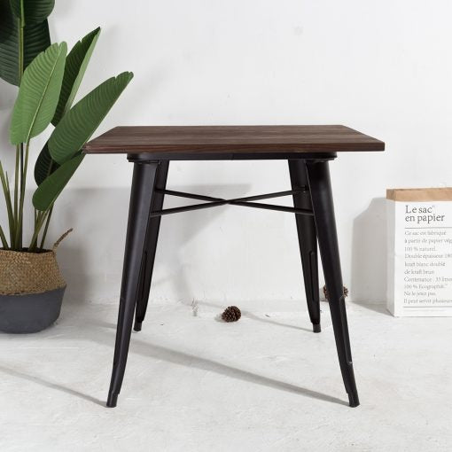 Mesa de comedor Tolix 80x80cm Madera Oscura