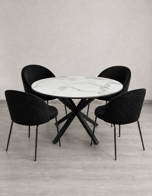 Comedor Cross Redondo Gabrielle Stone Black 4P