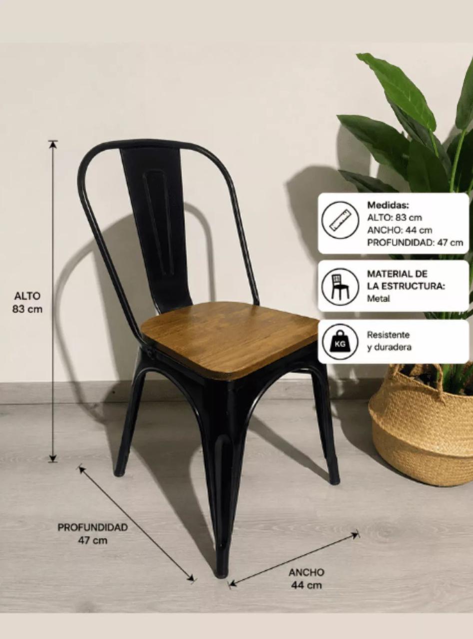 Pack x4 Silla Tolix Asiento Madera Oscura