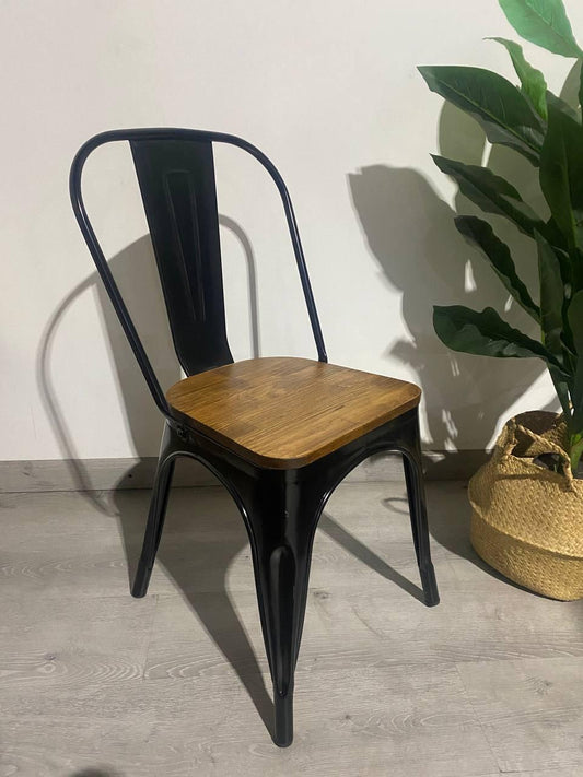 Pack x4 Silla Tolix Asiento Madera Oscura