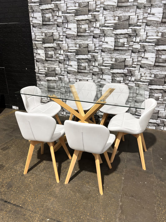 Comedor Rectangular London Cross Mariposa Ecocuero 6P