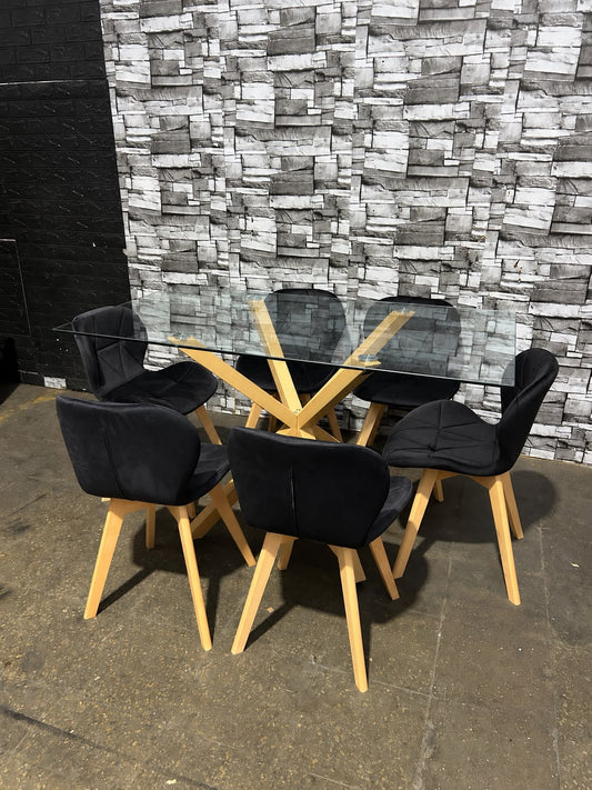 Comedor Rectangular London Cross Mariposa Terciopelo 6P