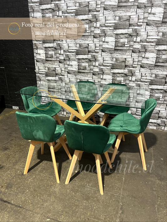 Comedor Rectangular London Cross Mariposa Terciopelo 6P