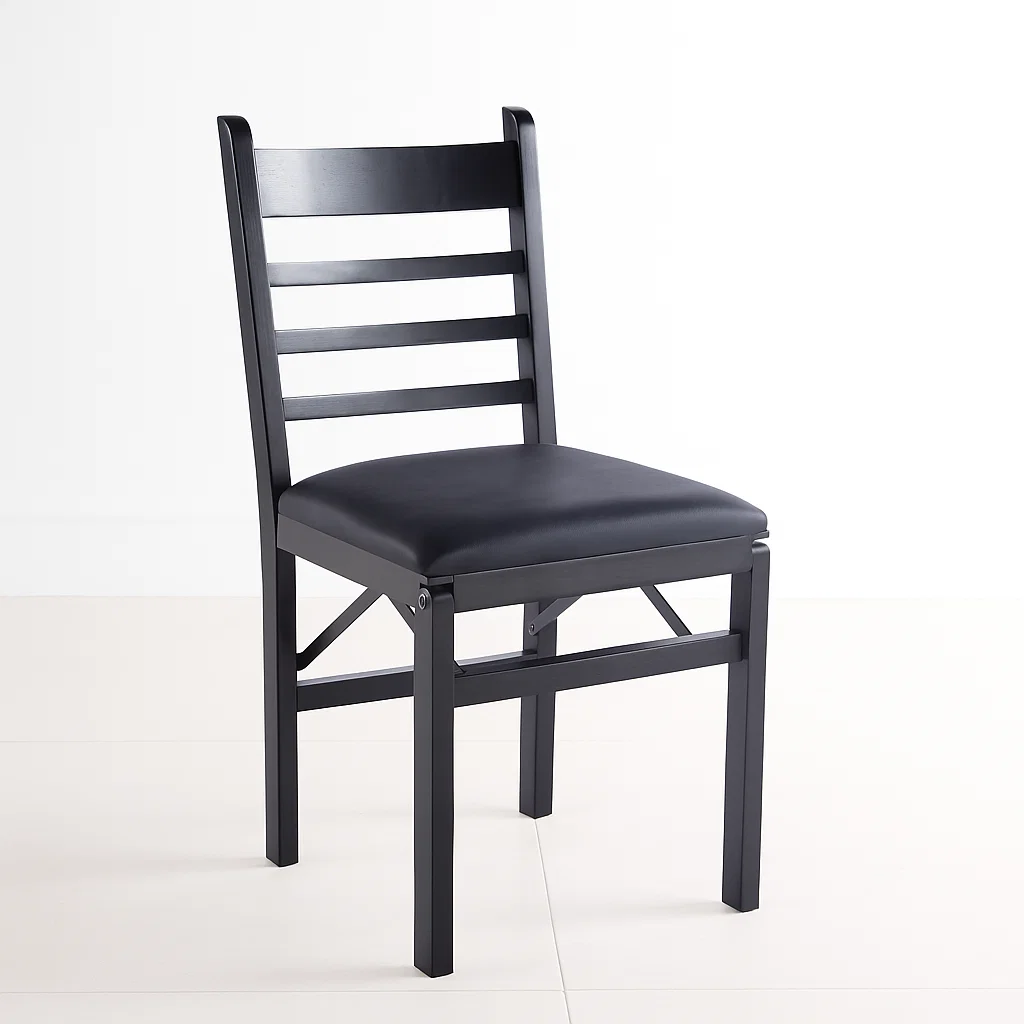 Silla Industrial Plegable con Marco Negro y Tapizado Sintético