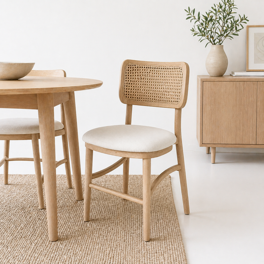 Pack de 2 Sillas Kansas de Estilo Natural Con Respaldo Tejido y Asiento Acolchado