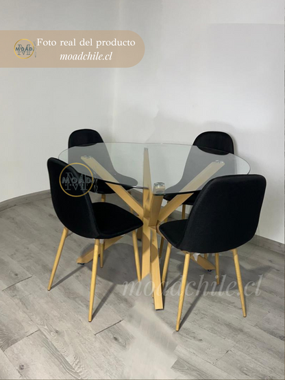 Comedor Redondo 4P Clinton Lino (pata simil madera)