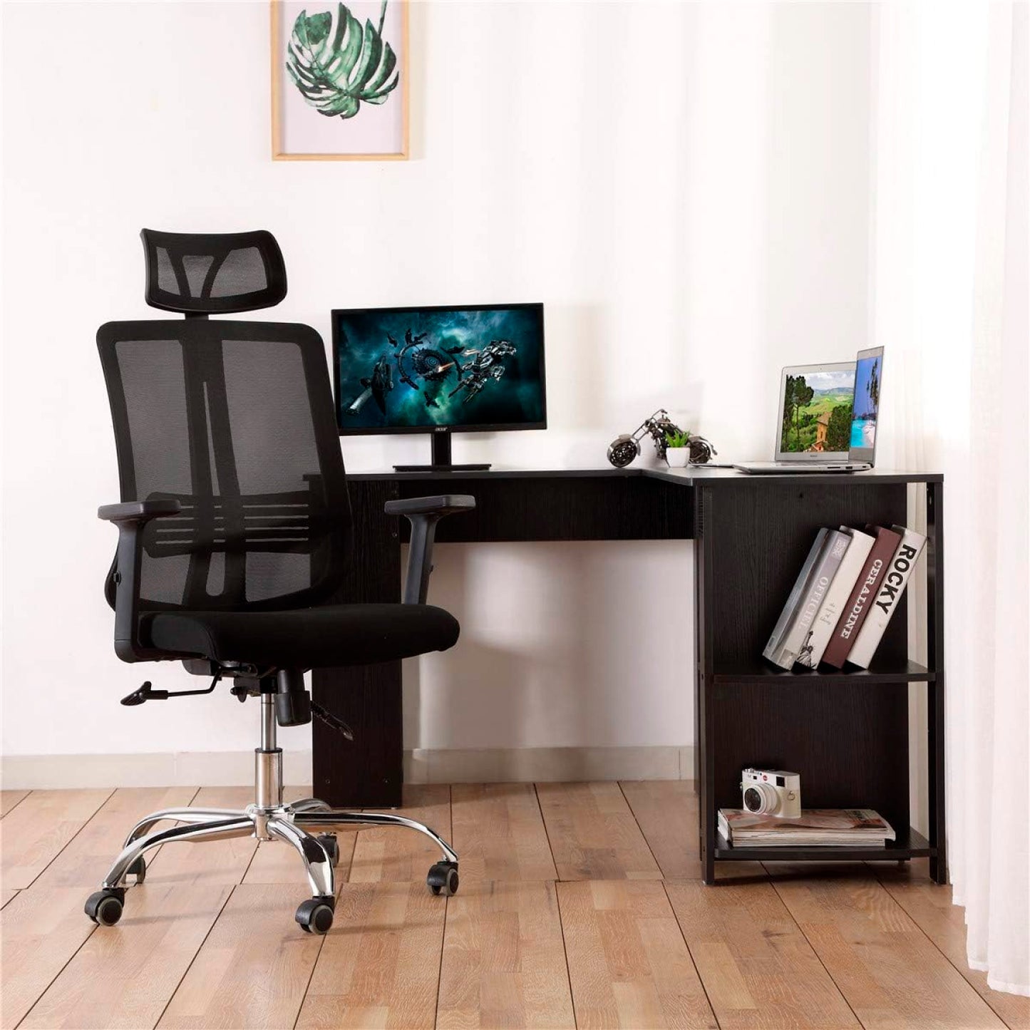 Silla de oficina mesh negra ejecutiva con apoyabrazos y cabeza