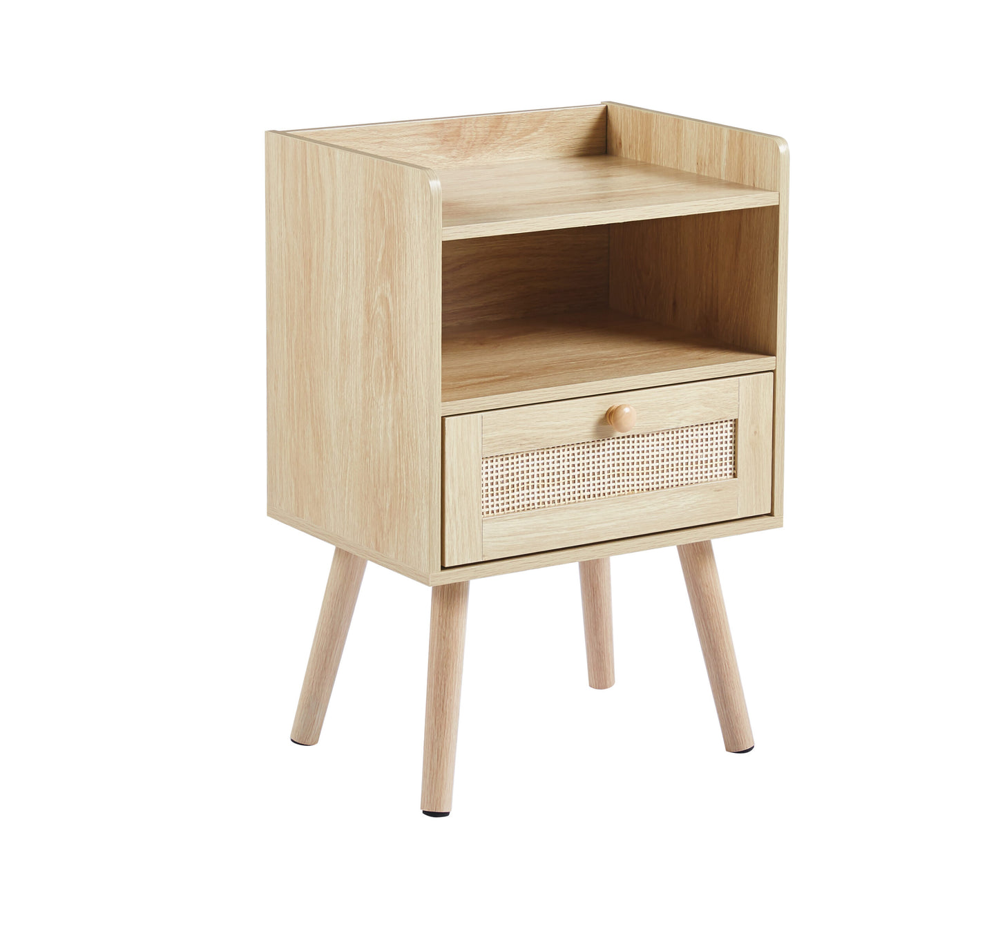 Velador Mesh rattan con cajón y espacio