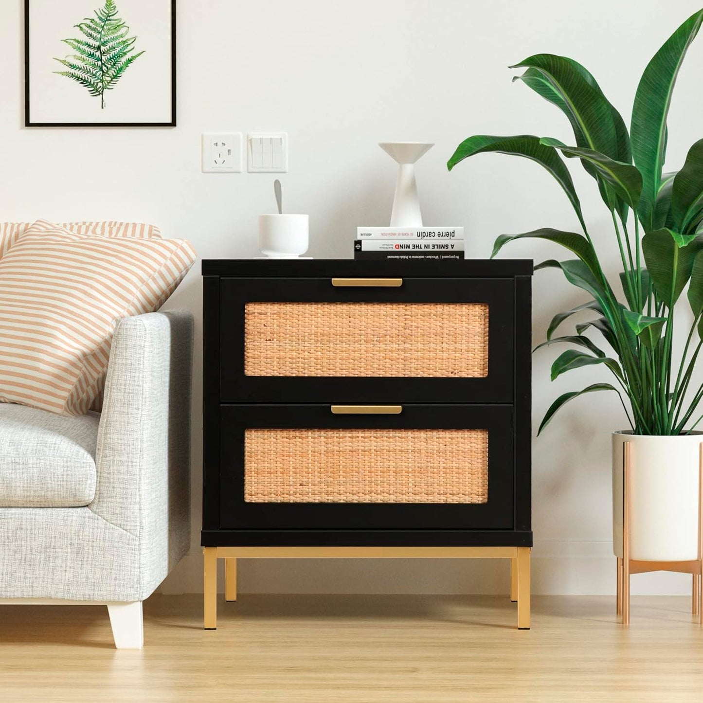 Velador Rattan Dark Dos Cajones