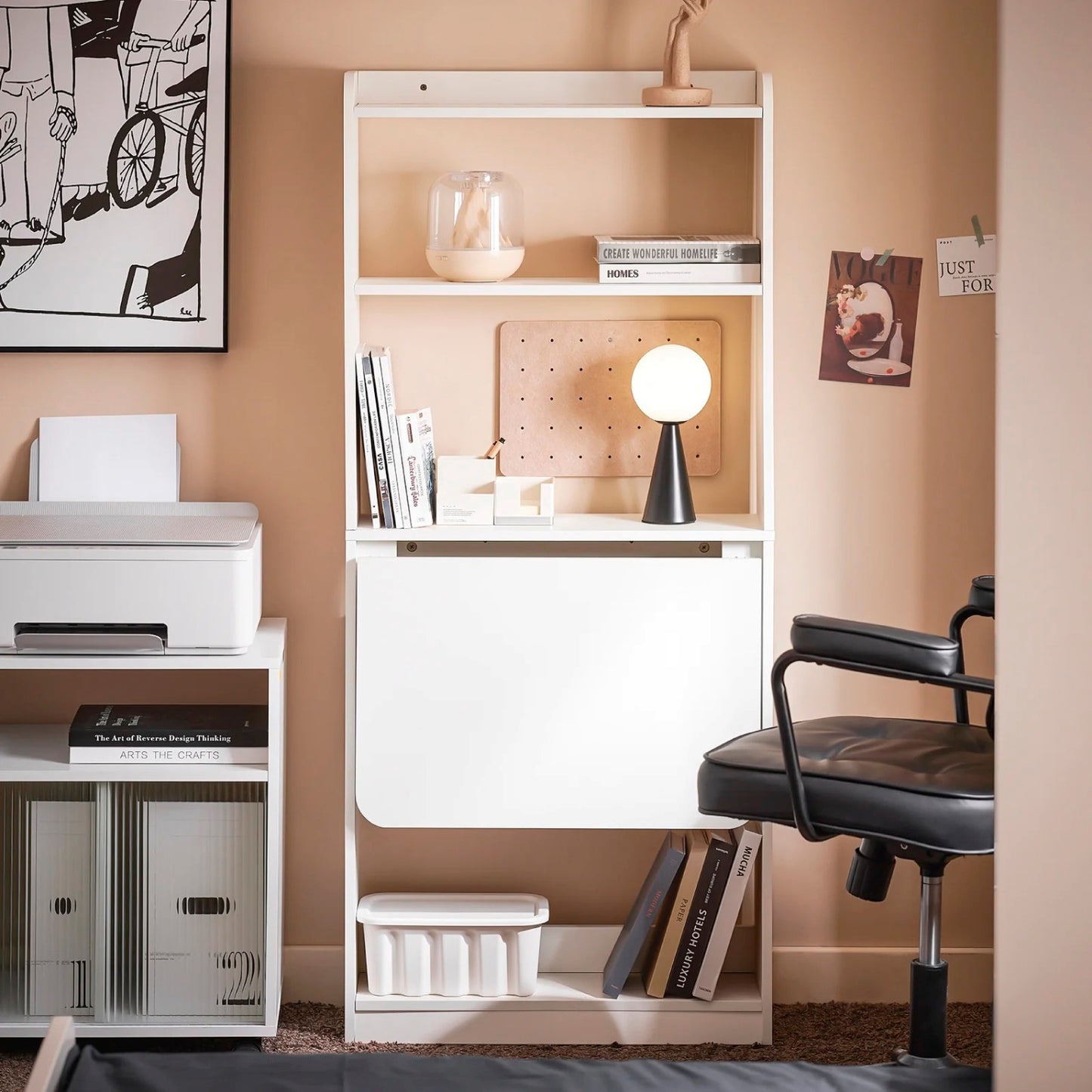 Estantería con Escritorio Plegable Compacto - Blanco