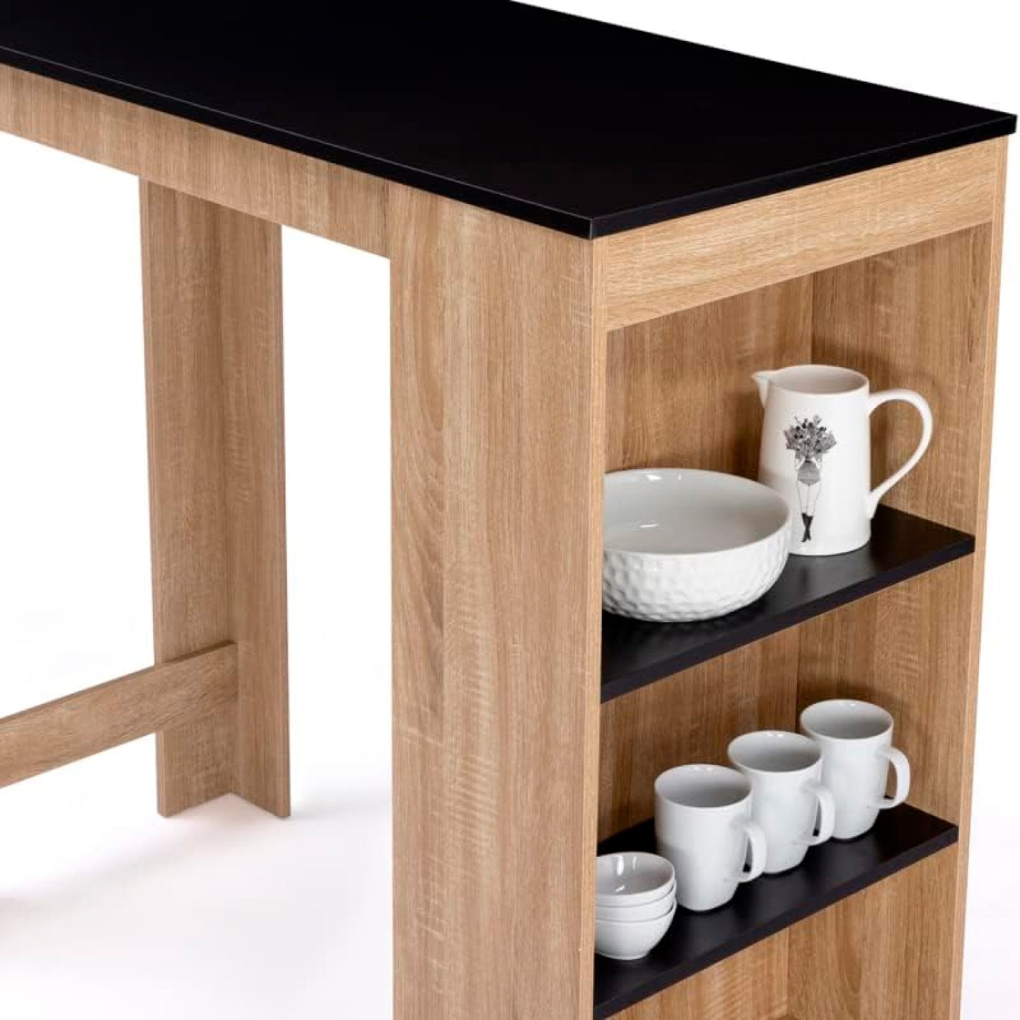Mesa de cocina organizadora alta color madera y negro
