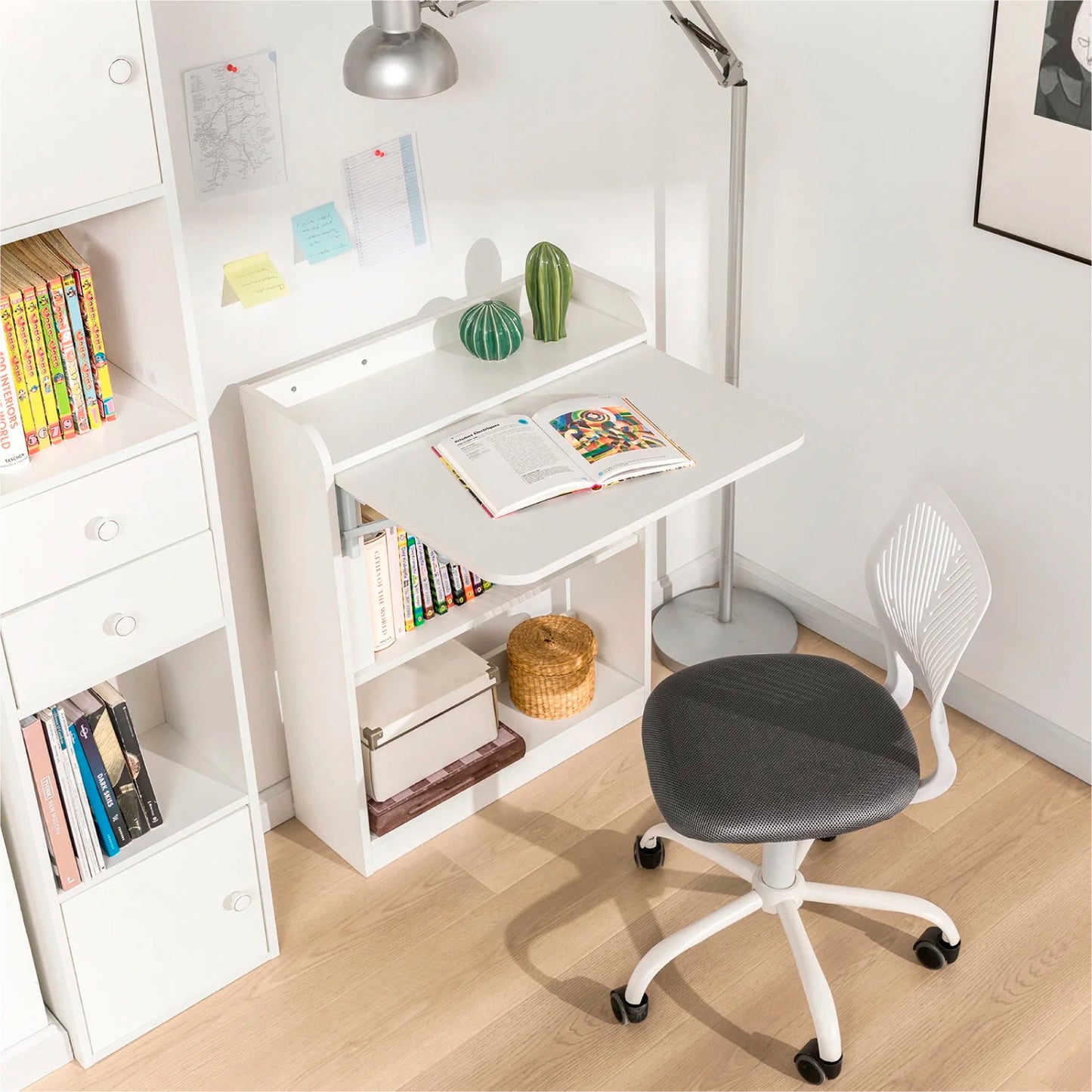 Escritorio Multifuncional Blanco - Compacto con Estanterías