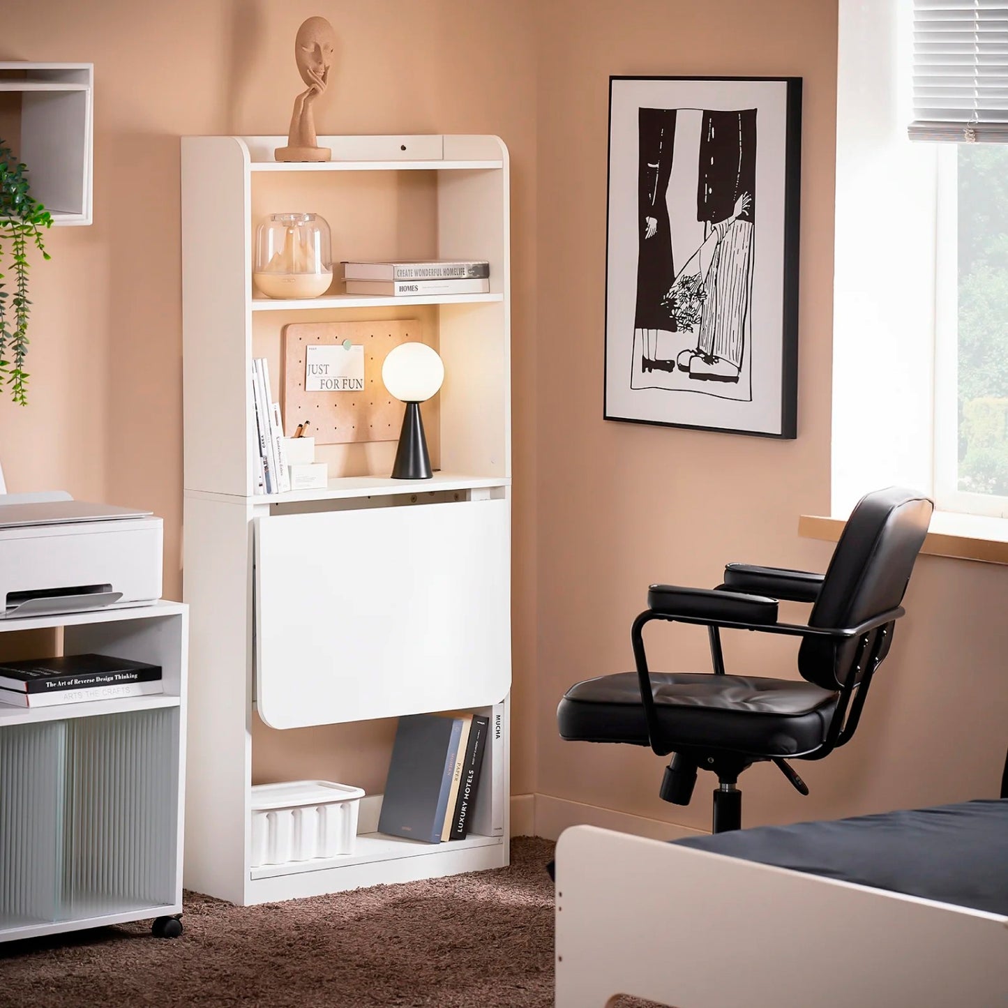 Estantería con Escritorio Plegable Compacto - Blanco