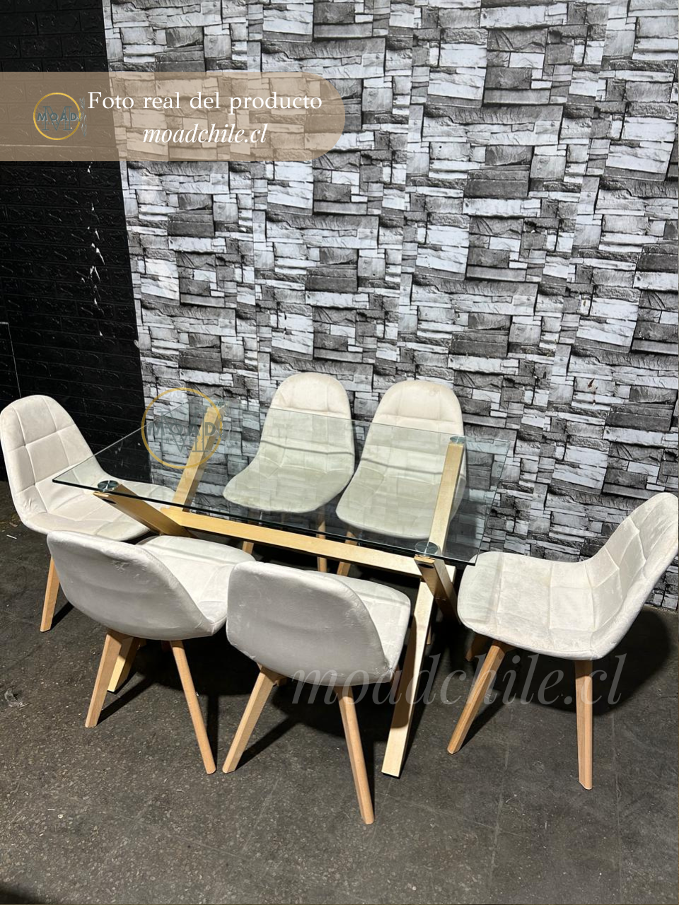 Comedor Rectangular Capitone Terciopelo Cross 6P