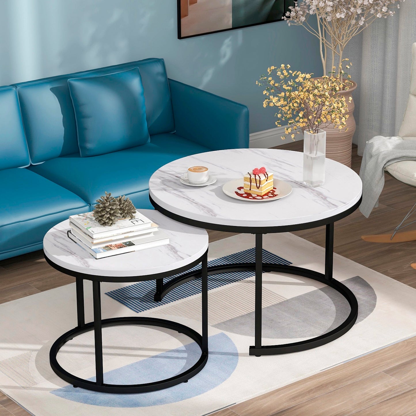 Mesa de centro Nido - Diseño de Marmol con base negra