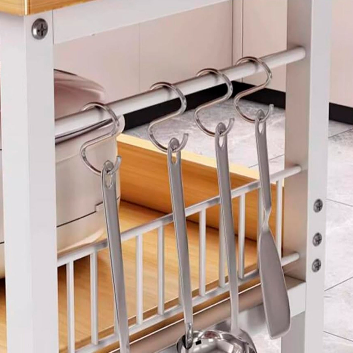 Mesa de cocina organizadora 2 niveles metal y madera