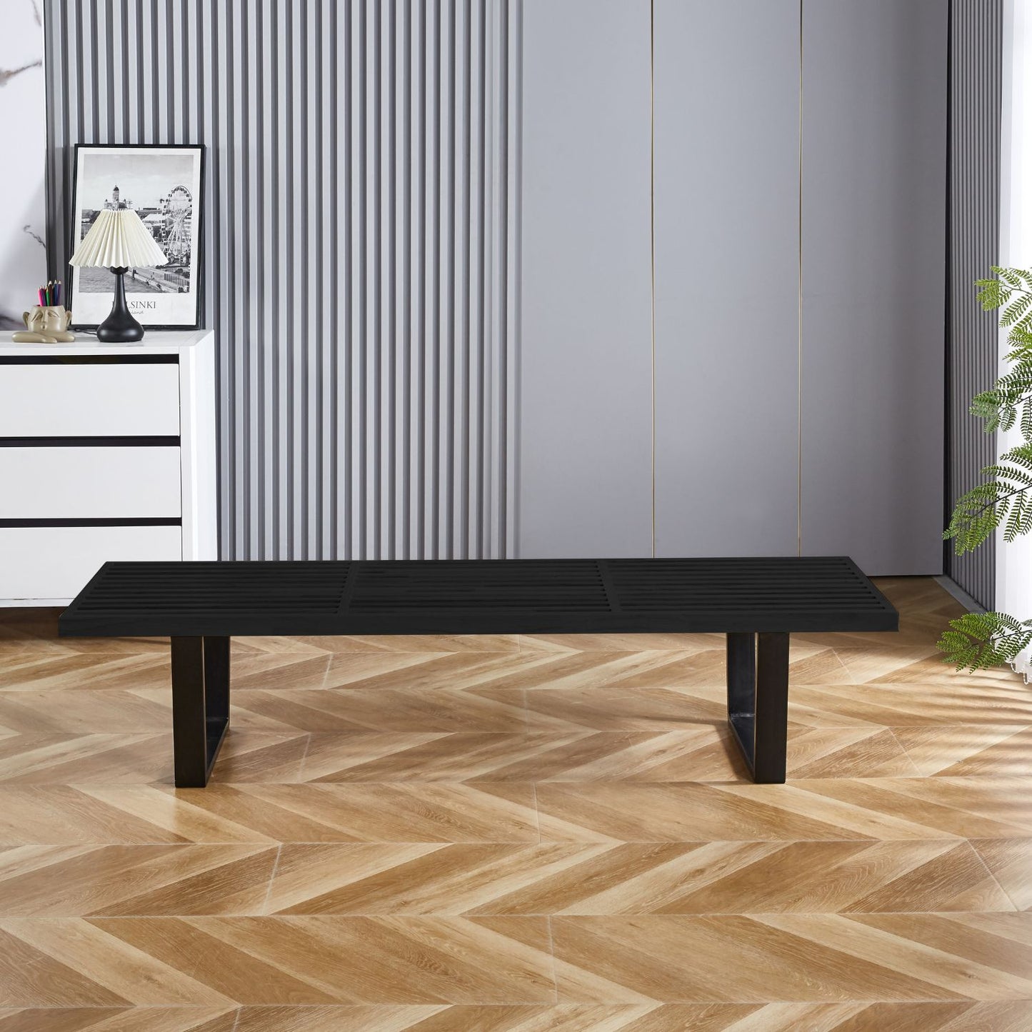 Banqueta de Madera y Metal George Nelson 160cm - Negra