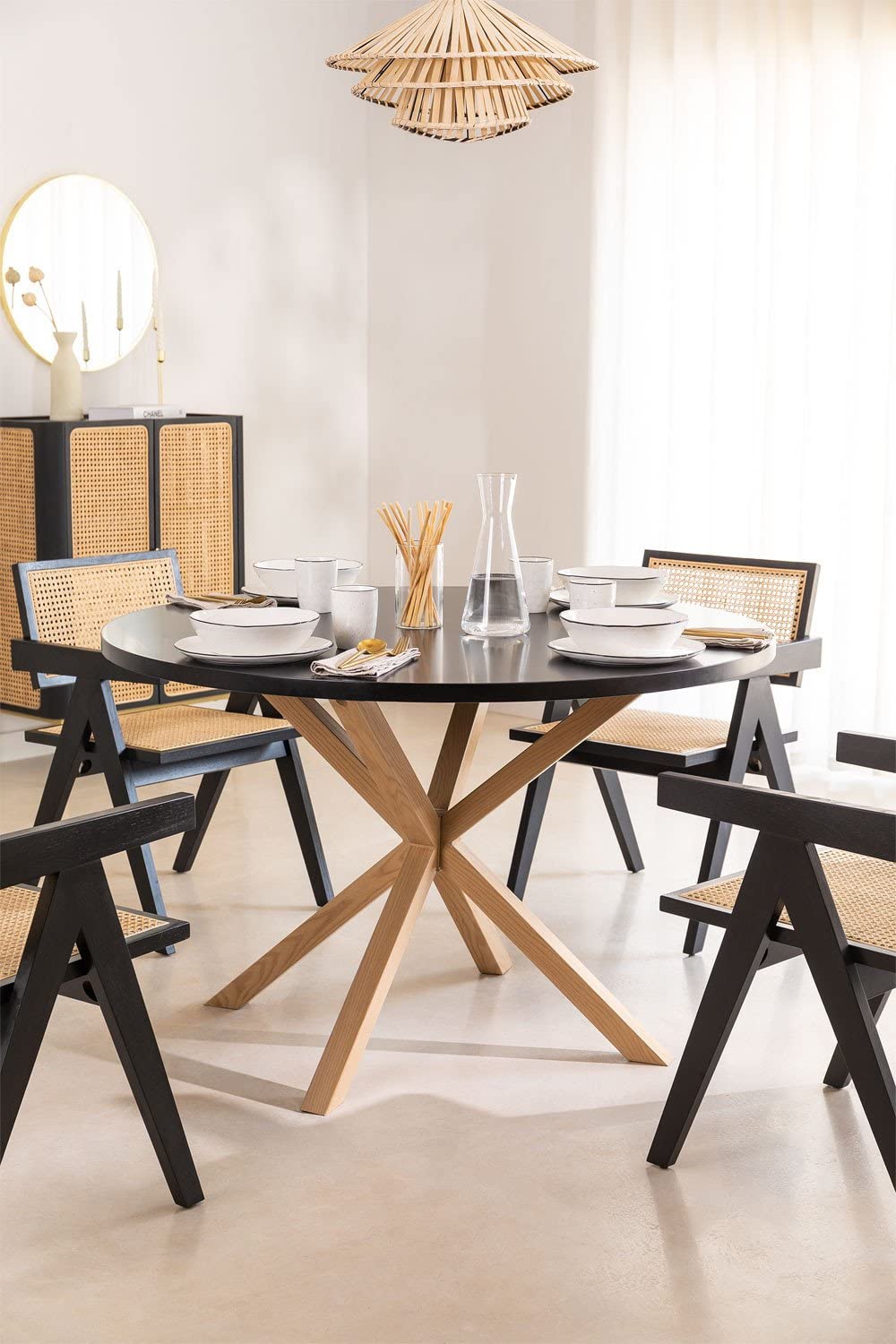 Mesa de Comedor Redonda Cross 100cm - Cubierta de Madera