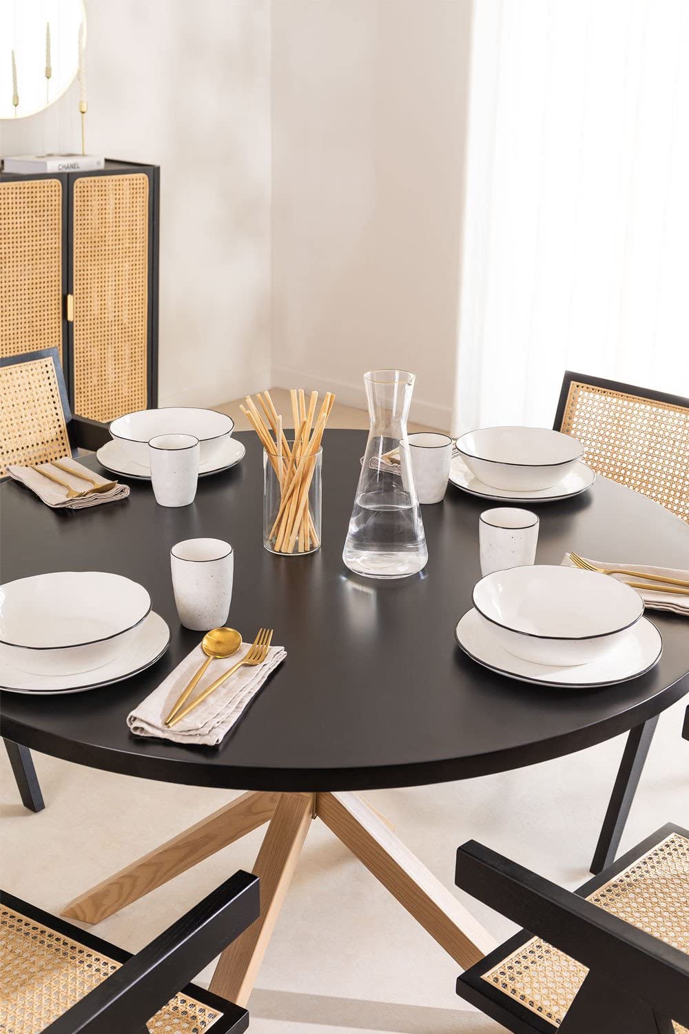 Mesa de Comedor Redonda Cross 100cm - Cubierta de Madera