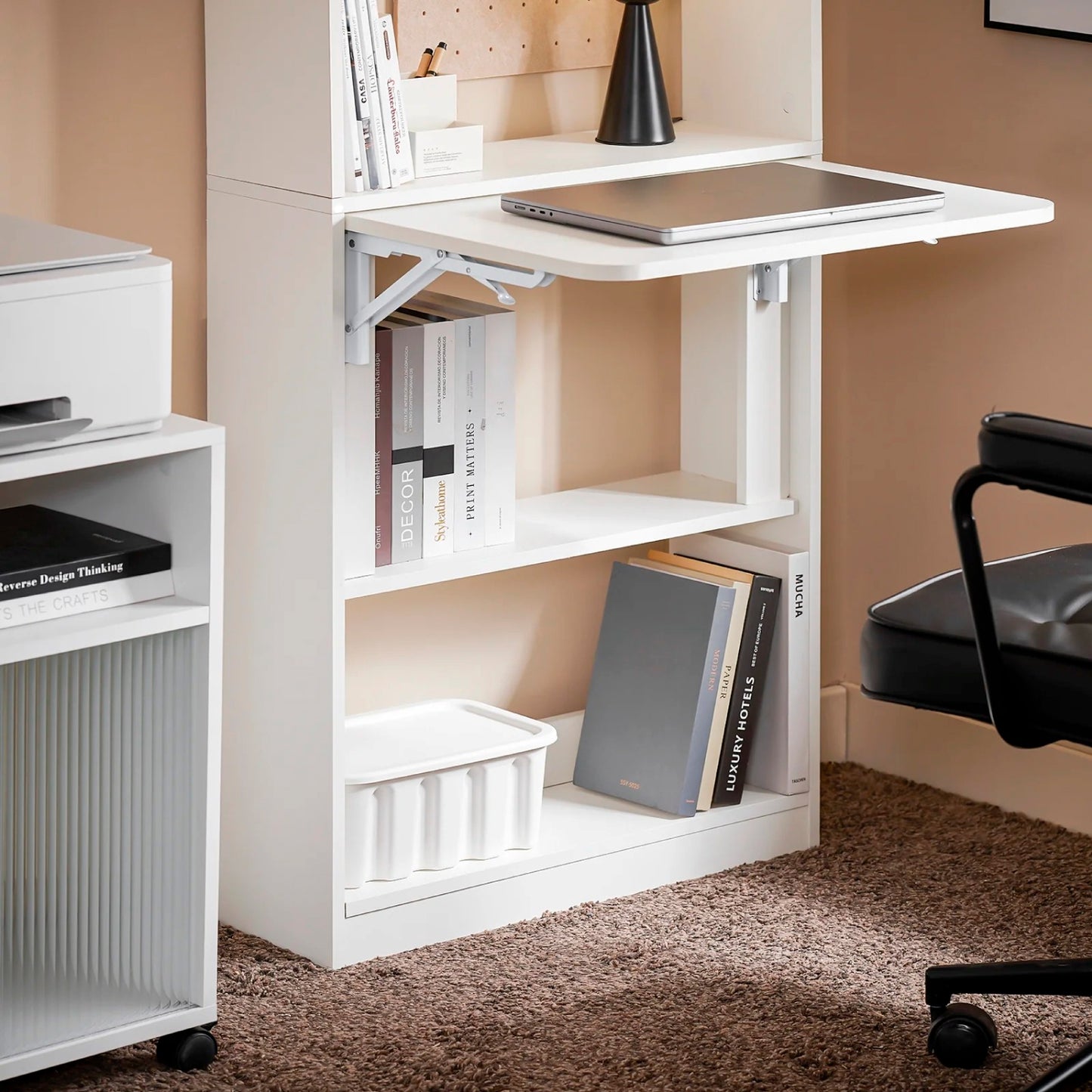 Estantería con Escritorio Plegable Compacto - Blanco