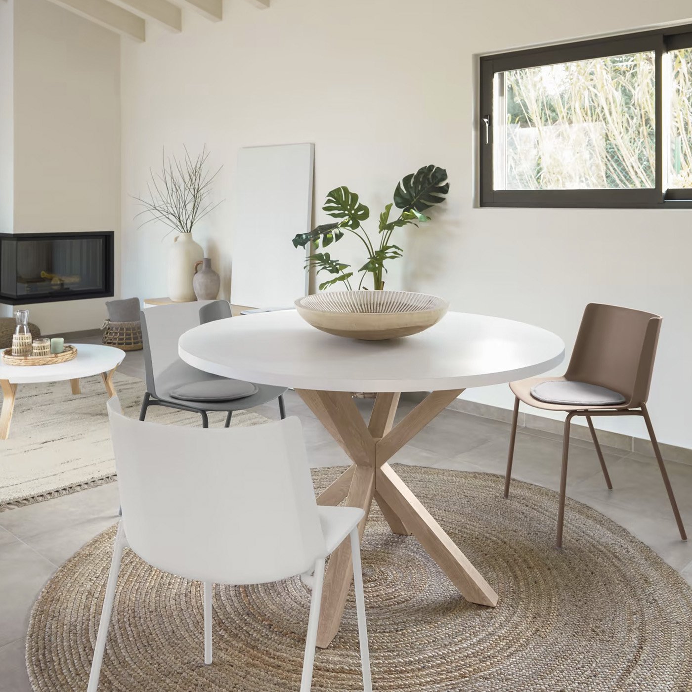 Mesa de Comedor Redonda Cross 120cm - Cubierta de Madera