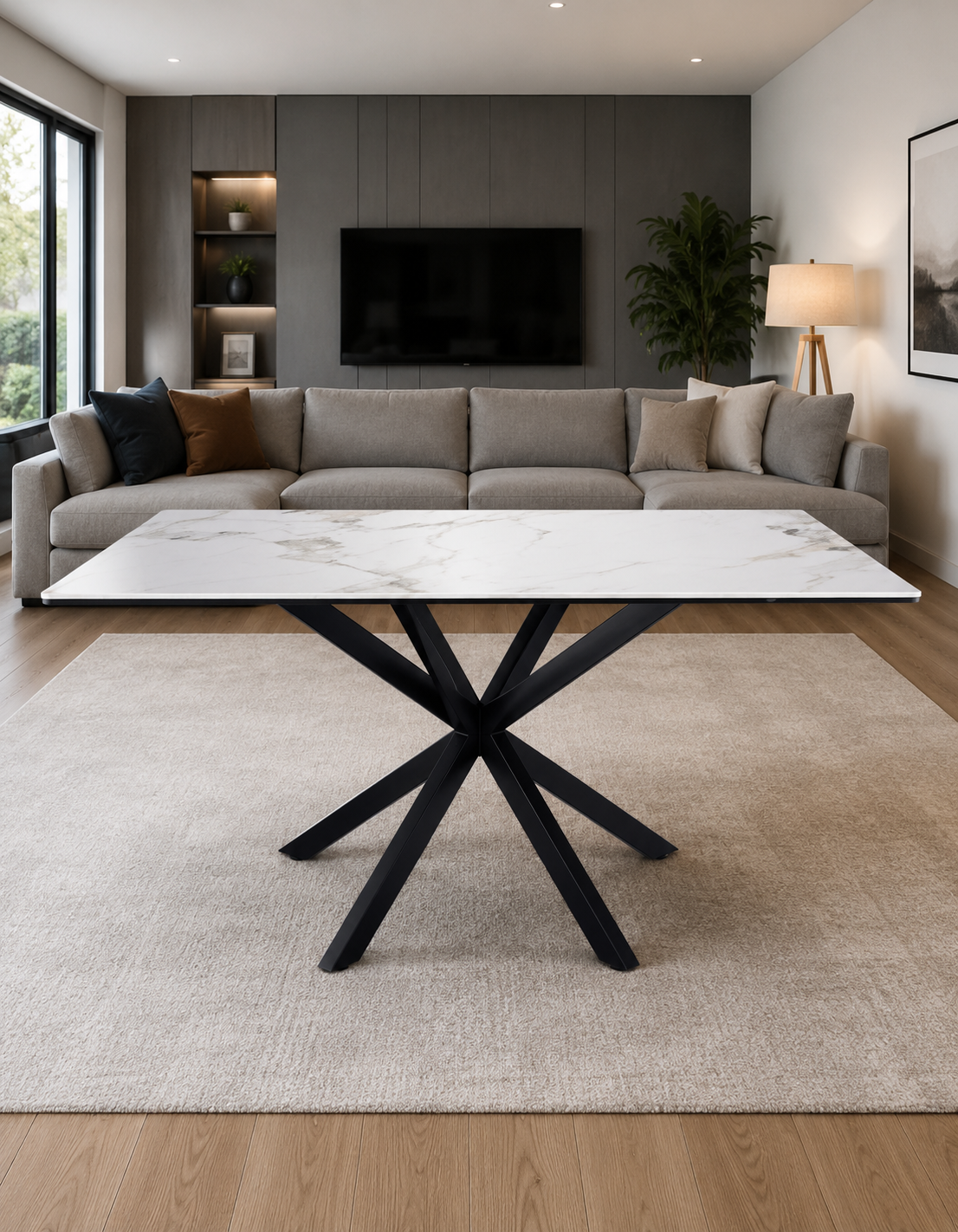 Mesa Cross Stone Black Rectangular 180cm
