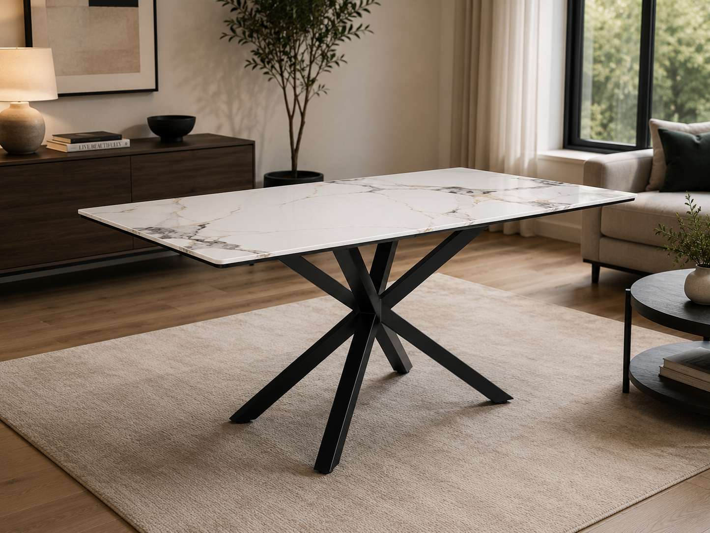 Mesa Cross Stone Black Rectangular 180cm
