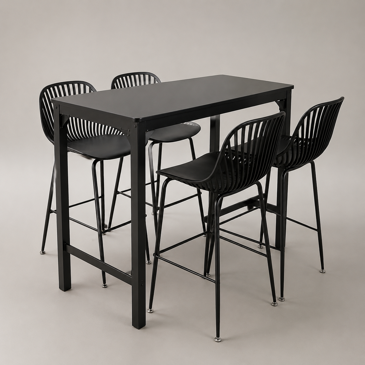 Set Terraza Tropea Rectangular Black con 4 Taburetes