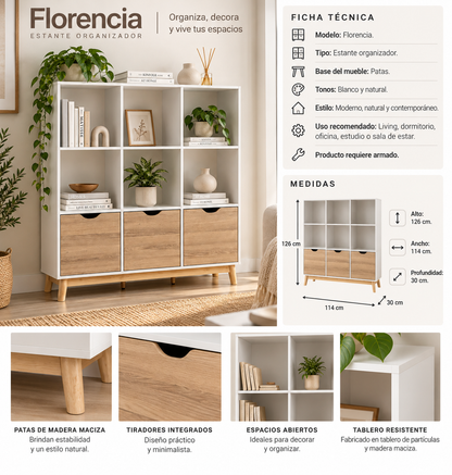 Estante Organizador Florencia Blanco/Natural