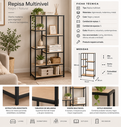 Repisa Multinivel Negro/Natural