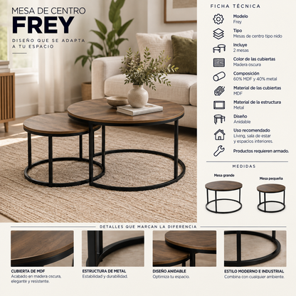 Set Mesa Centro Nido Frey Madera Oscura