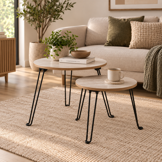 Set Mesa Centro Retro Natural/Negro 2 Piezas