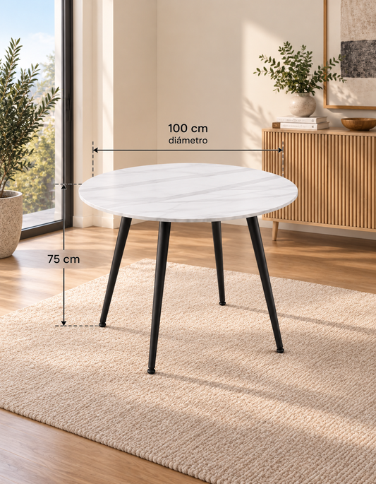 Mesa de Comedor Redonda de Cuarzo (Piedra Sinterizada) 100cm