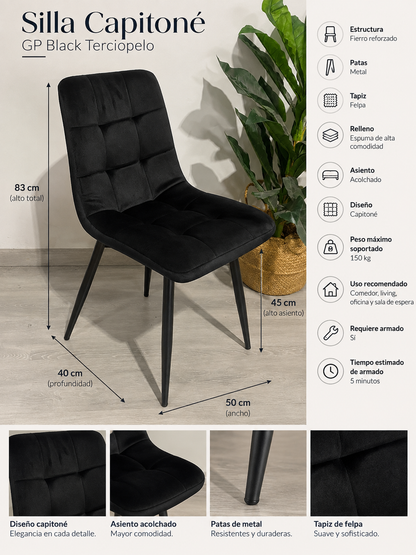 Silla Capitone GP Black Terciopelo
