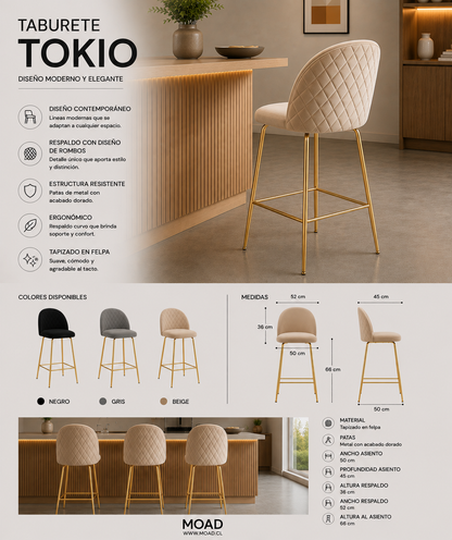 Pack 4 Taburetes Tokio Gold 66cm