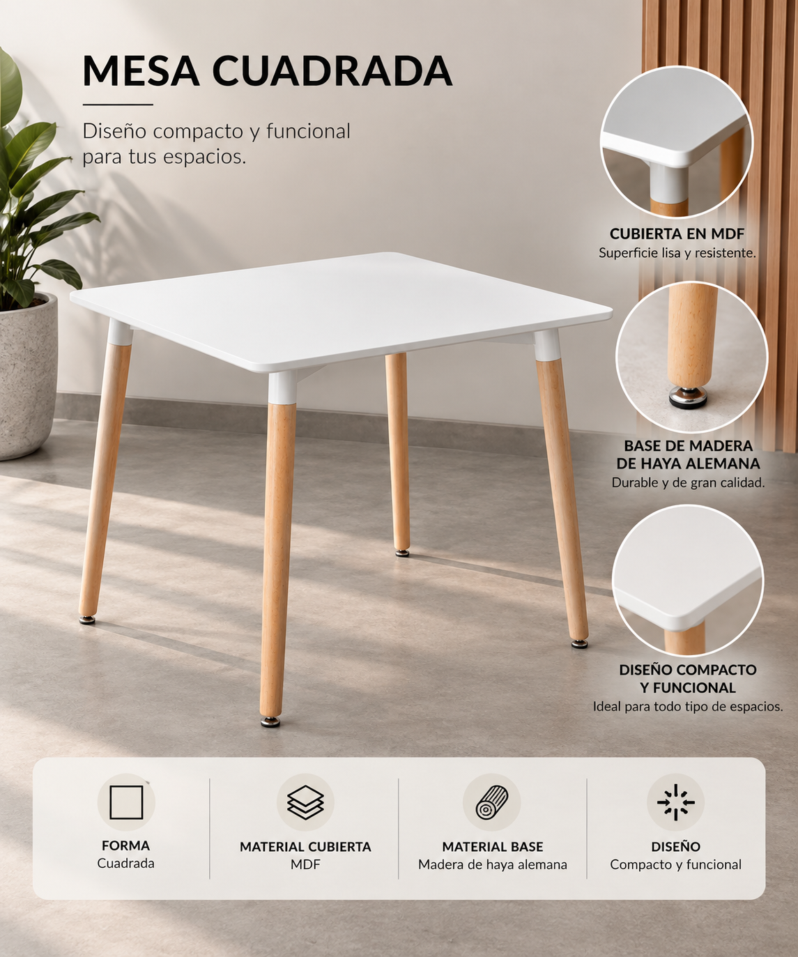 Comedor Cuadrado Eames Clásico 4P