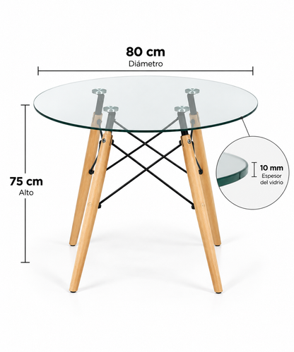 Mesa Eames Redonda Vidrio 80cm